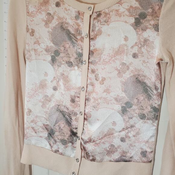 New York & Company Blush Abstract Print Button Front Cardigan Sweater Size XS - Picture 3 of 6